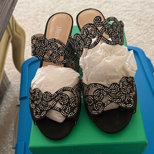 J.Renee Black Rhinestone-Embellished Slide Mules